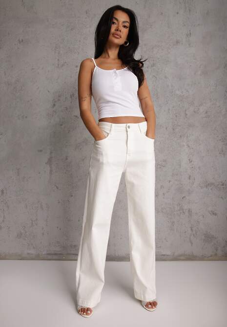 Biały Prążkowany Top na Ramiączkach z Bawełny z Guzikami Bernesa 4