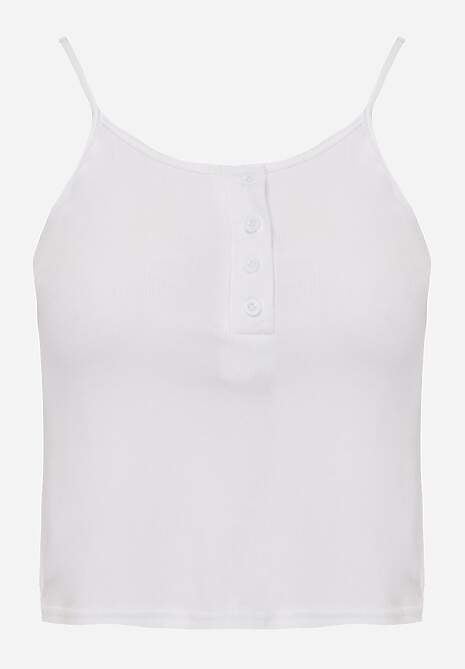 Biały Prążkowany Top na Ramiączkach z Bawełny z Guzikami Bernesa 6