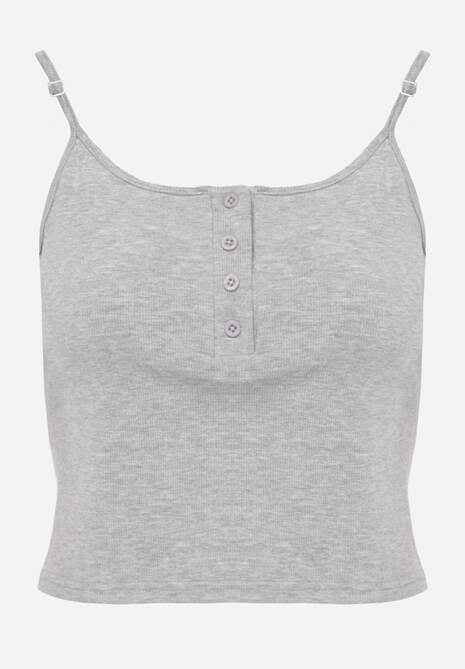 Szary Prążkowany Top na Ramiączkach z Bawełny z Guzikami Bernesa 6