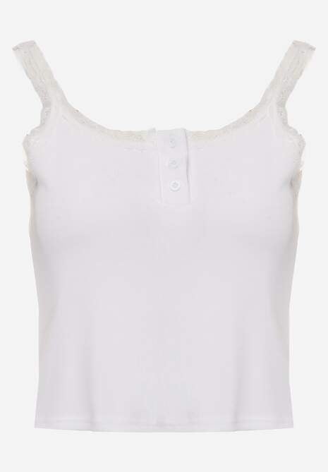 Biały Bawełniany Top z Koronką i Guzikami przy Dekolcie Berinde 6