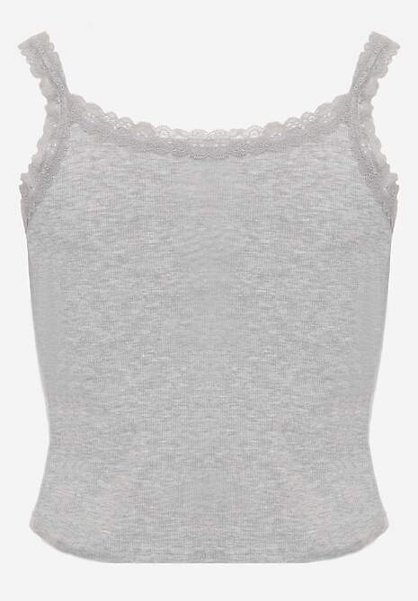 Szary Bawełniany Top z Koronką i Guzikami przy Dekolcie Berinde 7