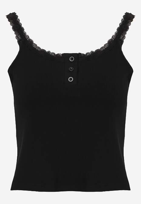 Czarny Bawełniany Top z Koronką i Guzikami przy Dekolcie Berinde 6