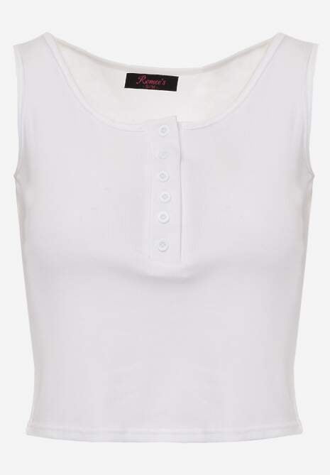Biały Bawełniany Tank Top w Prążki z Ozdobnymi Guziczkami Bernissa 6