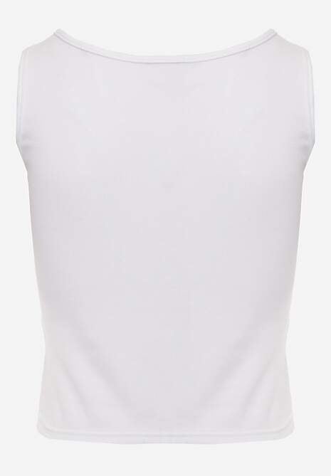 Biały Bawełniany Tank Top w Prążki z Ozdobnymi Guziczkami Bernissa 7