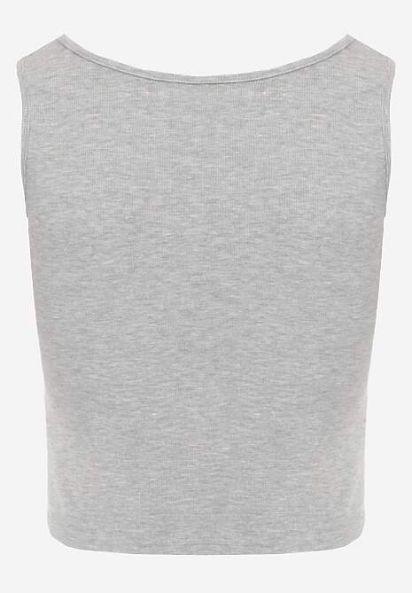 Szary Bawełniany Tank Top w Prążki z Ozdobnymi Guziczkami Bernissa 7