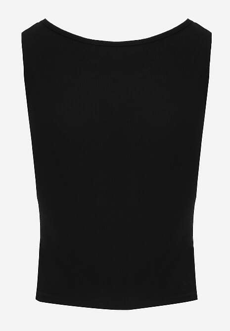 Czarny Bawełniany Tank Top w Prążki z Ozdobnymi Guziczkami Bernissa 7
