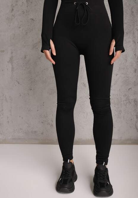 Czarny Sportowy Komplet Spodnie Wiązane w Pasie i Top z Wycięciem na Kciuk Tidale 5