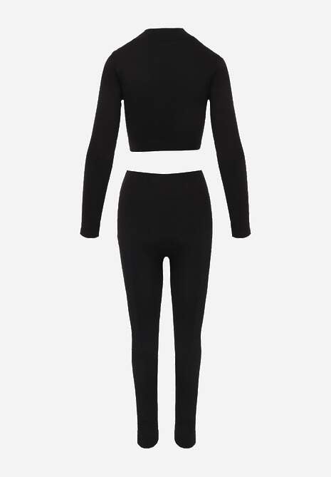 Czarny Sportowy Komplet Spodnie Wiązane w Pasie i Top z Wycięciem na Kciuk Tidale 7