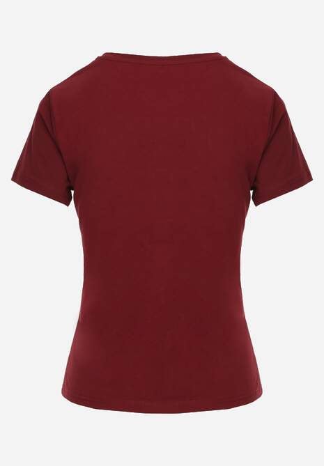 Bordowy T-shirt z Bawełny z Okrągłym Dekoltem Nedima 7