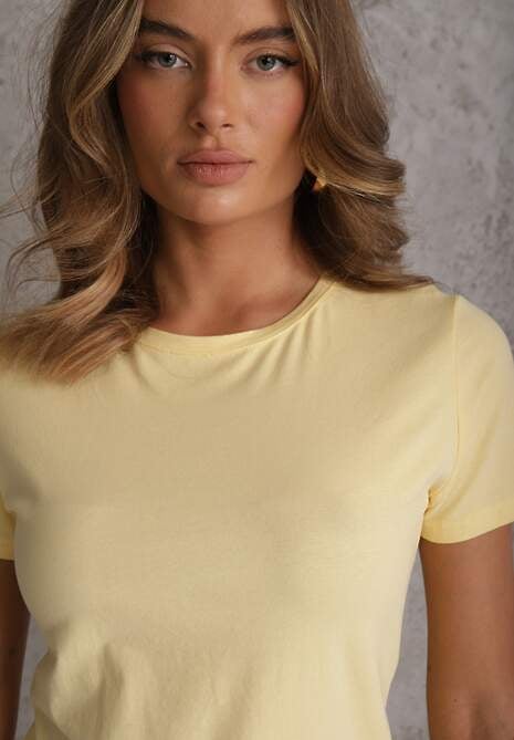 Żółty T-shirt z Bawełny z Okrągłym Dekoltem Nedima 5