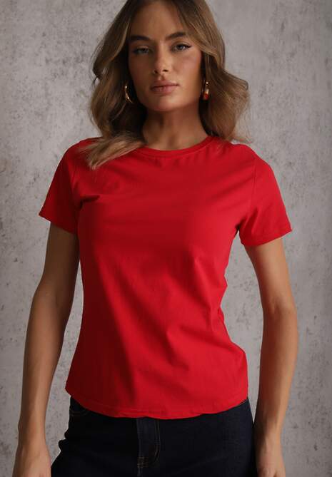 Czerwony T-shirt z Bawełny z Okrągłym Dekoltem Nedima 4