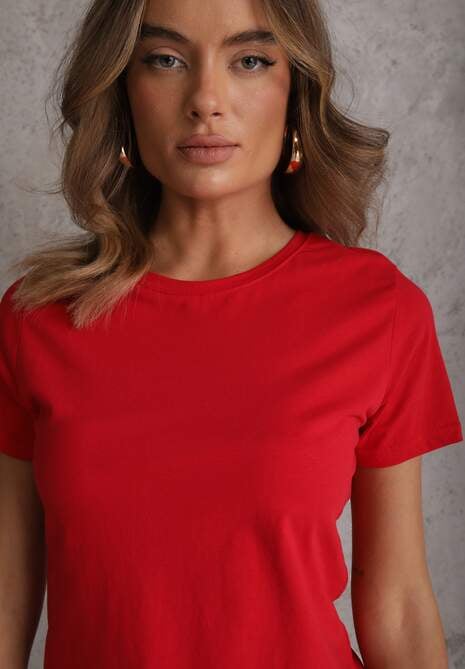 Czerwony T-shirt z Bawełny z Okrągłym Dekoltem Nedima 5