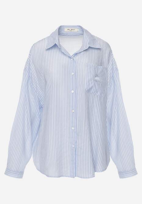 Niebieska Koszula Oversize z Tencelu w Paski z Haftowanym Wzorem Tidore 6