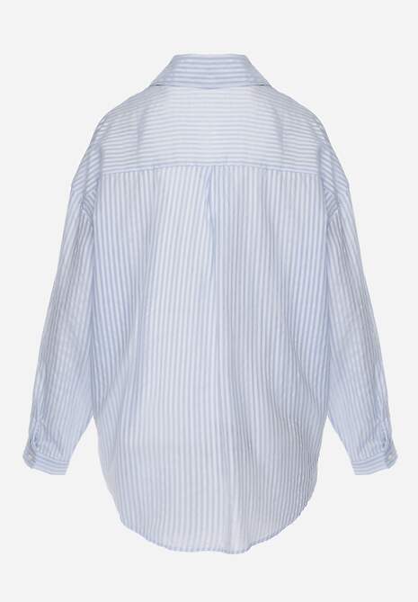Niebieska Koszula Oversize z Tencelu w Paski z Haftowanym Wzorem Tidore 7