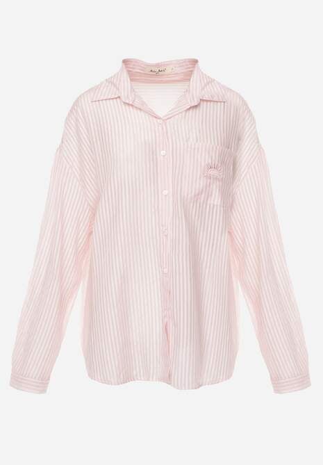 Różowa Koszula Oversize z Tencelu w Paski z Haftowanym Wzorem Tidore 6