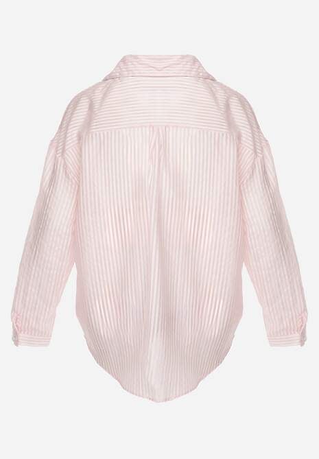 Różowa Koszula Oversize z Tencelu w Paski z Haftowanym Wzorem Tidore 7