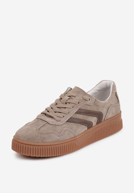 Beżowe Sneakersy Retro Tenisówki z Naturalnego Zamszu ze Skórzaną Wkładką Beralene 5