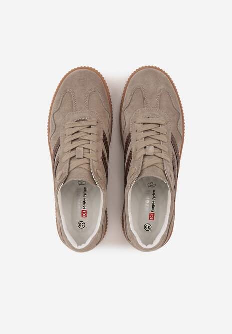 Beżowe Sneakersy Retro Tenisówki z Naturalnego Zamszu ze Skórzaną Wkładką Beralene 6