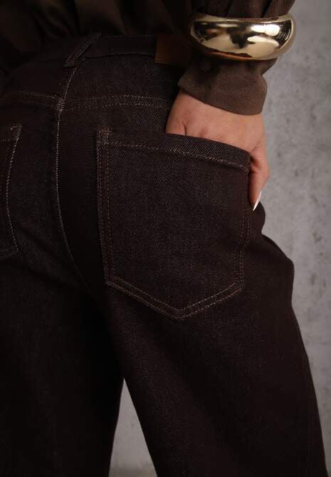 Brązowe Jeansy High Waist Szerokie z Bawełną Azile 5