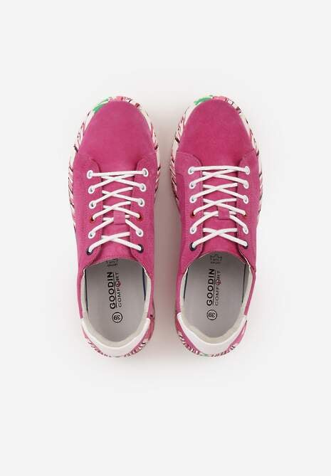 Fuksjowe Skórzane Sneakersy na Plaformie w Pióra z Perforacją Tidessa 6