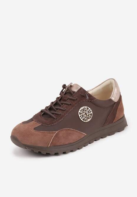 Brązowe Sneakersy ze Skórzaną Wkładką Ozdobione Metaliczną Aplikacją Tidina 5