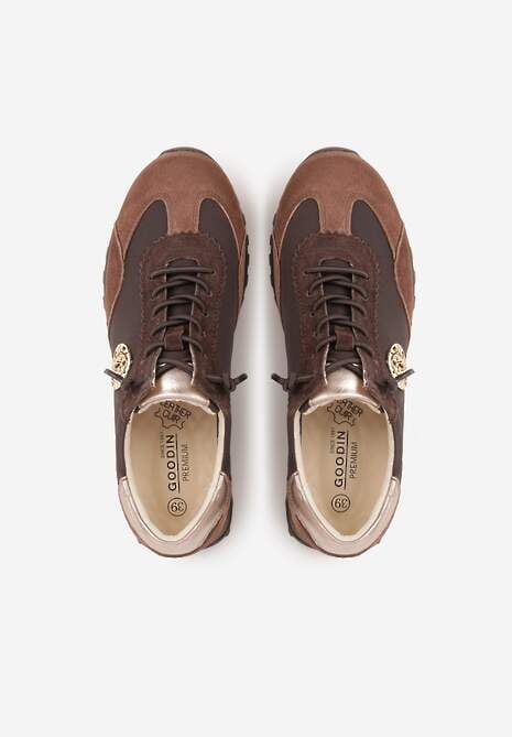 Brązowe Sneakersy ze Skórzaną Wkładką Ozdobione Metaliczną Aplikacją Tidina 6