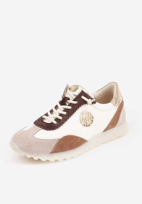 Beżowo-Złote Sneakersy ze Skórzaną Wkładką Ozdobione Metaliczną Aplikacją Tidina 5