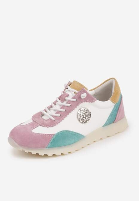 Biało-Fioletowe Sneakersy ze Skórzaną Wkładką Ozdobione Metaliczną Aplikacją Tidina 5