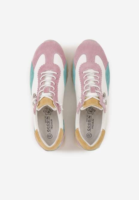 Biało-Fioletowe Sneakersy ze Skórzaną Wkładką Ozdobione Metaliczną Aplikacją Tidina 6