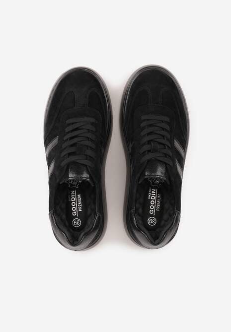 Czarne Sneakersy z Zamszu Naturalnego na Platformie ze Skórzaną Wkładką Rionelle 6