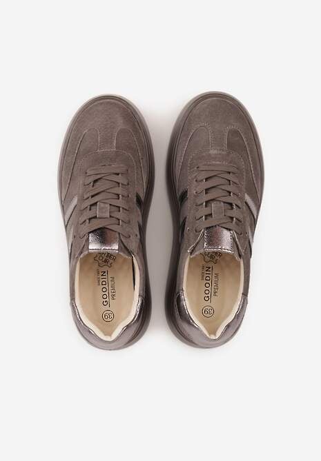 Brązowe Sneakersy z Zamszu Naturalnego na Platformie ze Skórzaną Wkładką Rionelle 6