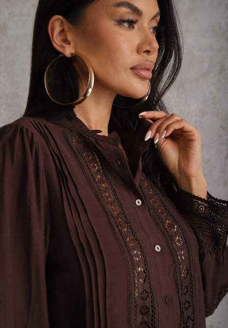 Brązowa Koszula ze Stójką i Koronką Phaeninca 5