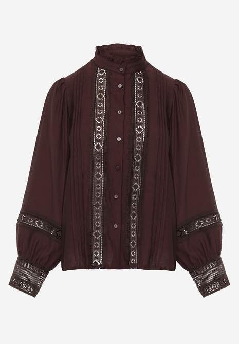 Brązowa Koszula ze Stójką i Koronką Phaeninca 6