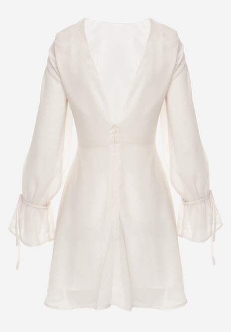 Beżowa Sukienka Vices Ozdobiona Transparentnymi Rękawami i Kropkami Celziva 7