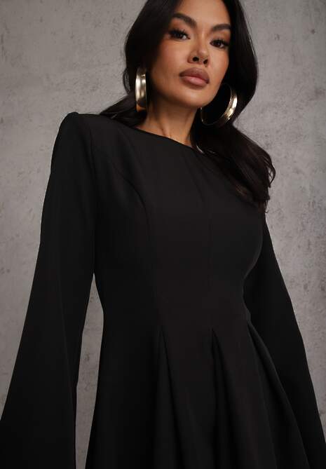 Czarna Rozkloszowana Sukienka VICES z Rozszerzanymi Rękawami Natileza 5