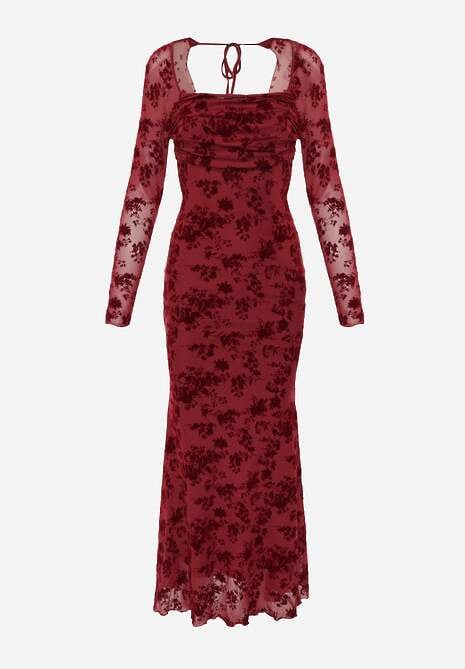 Czerwona Sukienka VICES Bodycon z Siateczki Ozdobionej Wzorem w Kwiaty Rivita 6