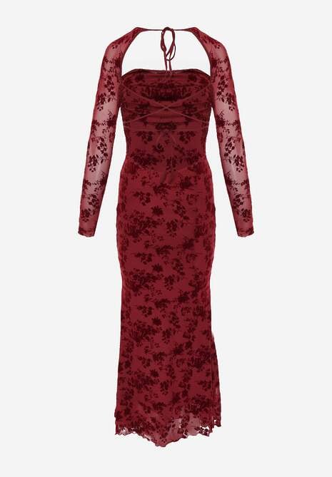 Czerwona Sukienka VICES Bodycon z Siateczki Ozdobionej Wzorem w Kwiaty Rivita 7