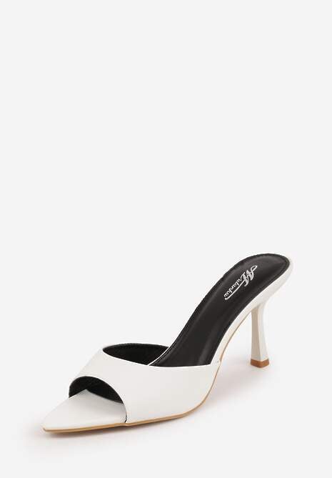 Białe Klapki na Szpilce ze Szpiczastym Odkrytym Noskiem Sewnila 5