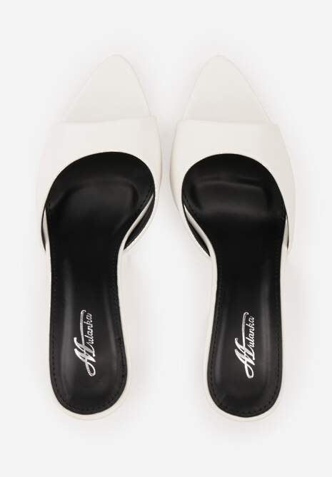 Białe Klapki na Szpilce ze Szpiczastym Odkrytym Noskiem Sewnila 6