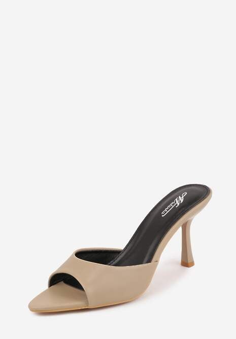 Ciemnobeżowe Klapki na Szpilce ze Szpiczastym Odkrytym Noskiem Sewnila 5