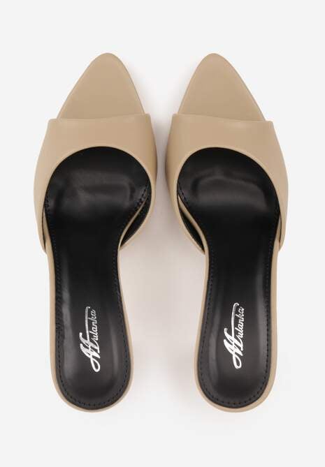 Ciemnobeżowe Klapki na Szpilce ze Szpiczastym Odkrytym Noskiem Sewnila 6