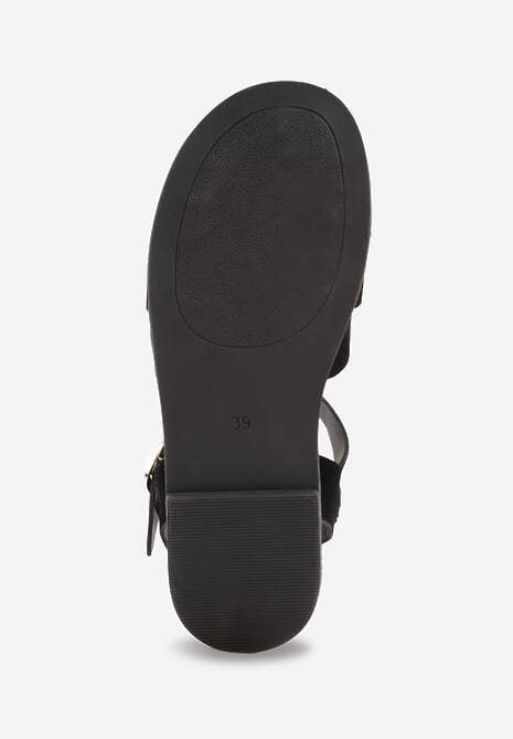 Czarne Sandały Gladiatorki z Imitacji Nubuku Zapinane na Sprzączkę Briannea 7