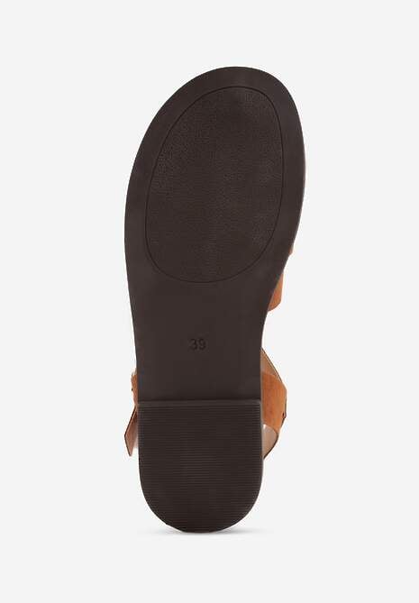 Jasnobrązowe Sandały Gladiatorki z Imitacji Nubuku Zapinane na Sprzączkę Briannea 7