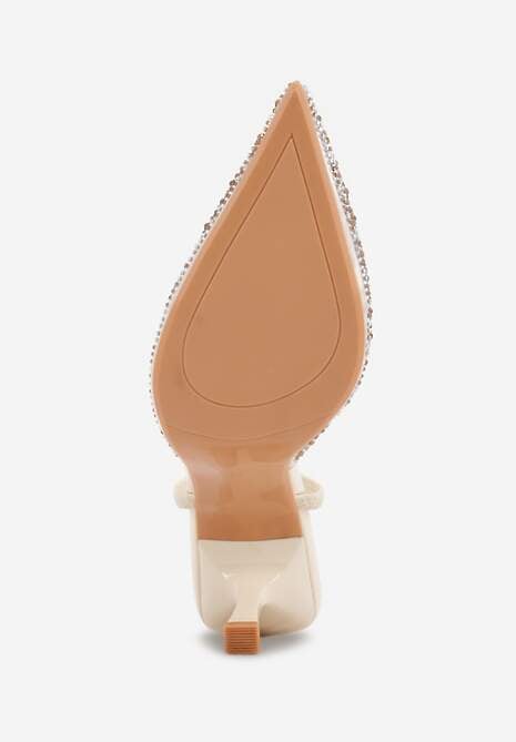 Beżowe Szpilki z Odkrytą Piętą i Transparentnym Noskiem z Cyrkoniami Kalinata 7