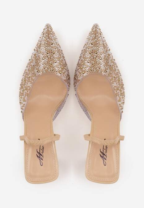 Ciemnobeżowe Szpilki z Odkrytą Piętą i Transparentnym Noskiem z Cyrkoniami Kalinata 6