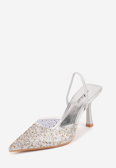 Srebrne Szpilki z Odkrytą Piętą i Transparentnym Noskiem z Cyrkoniami Kalinata 5