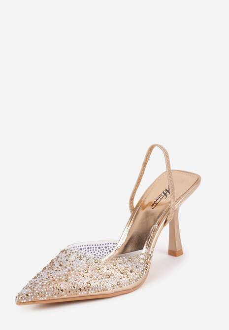 Szampańskie Szpilki z Odkrytą Piętą i Transparentnym Noskiem z Cyrkoniami Kalinata 5