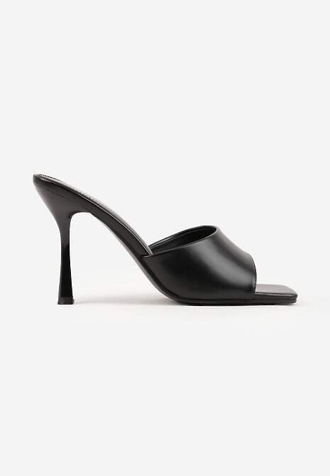 Czarne Klapki na Szpilce z Kwadratowym Noskiem Peep Toe Avenata 4