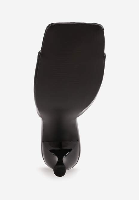 Czarne Klapki na Szpilce z Kwadratowym Noskiem Peep Toe Avenata 7