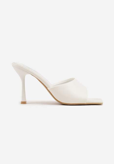 Białe Klapki na Szpilce z Kwadratowym Noskiem Peep Toe Avenata 4